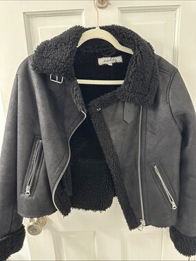 Sebby Black Sherpa Moto Coat